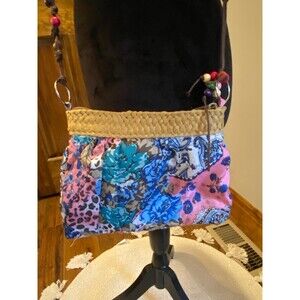 Womens Crossbody Bag Beaded Sparkle Straw Edge Boho Hippie Paisley Animal Print